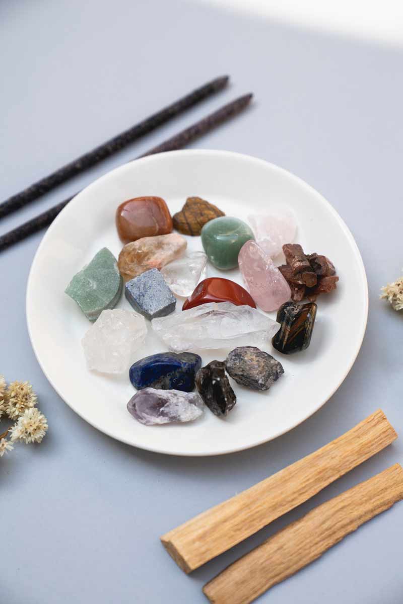 Gemstones on a plate referring to the gem mining section.